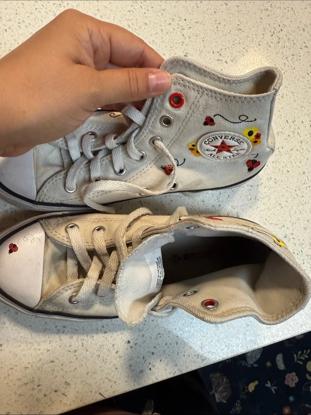 Converse Kids White High-Top Sneakers with Ladybug & Floral Accents